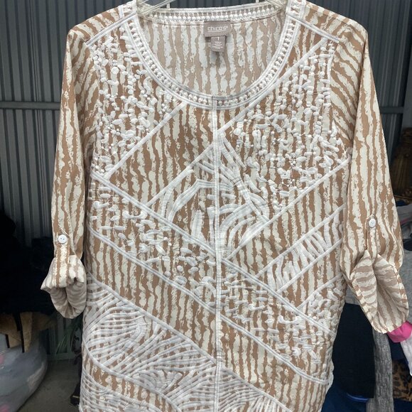 Chico's Brown & White Tunic Size 1 - Picture 1 of 4